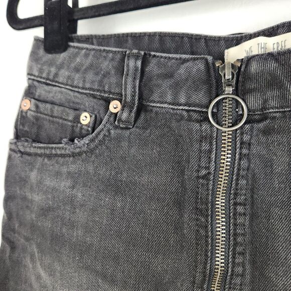 Free People Skirt Denim Mini Haven Frayed Hem Zip-Up Distressed Y2K NWT - 28" - Picture 5 of 11